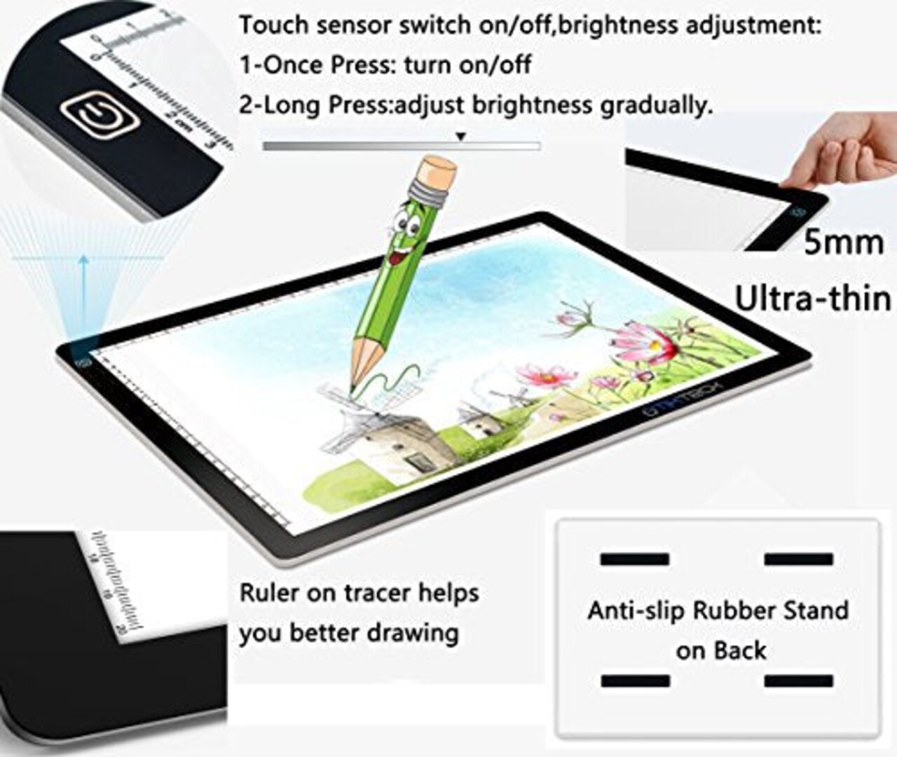 A4 Ultra-Thin Portable LED tracing Light Box Dimmable Brightness LED Art Tracing Pad for Artist Drawing Sketching Animation Stencilling and 5d Diamond Painting (Black, A4)